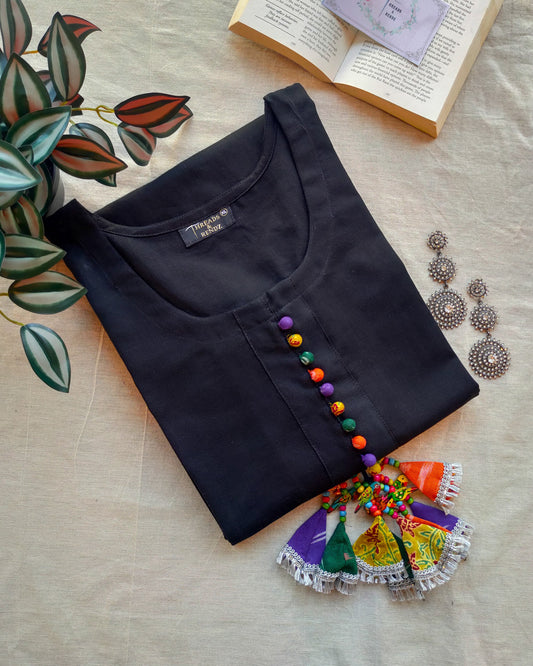 211	Black kurta with multicoloured potlis and tassels