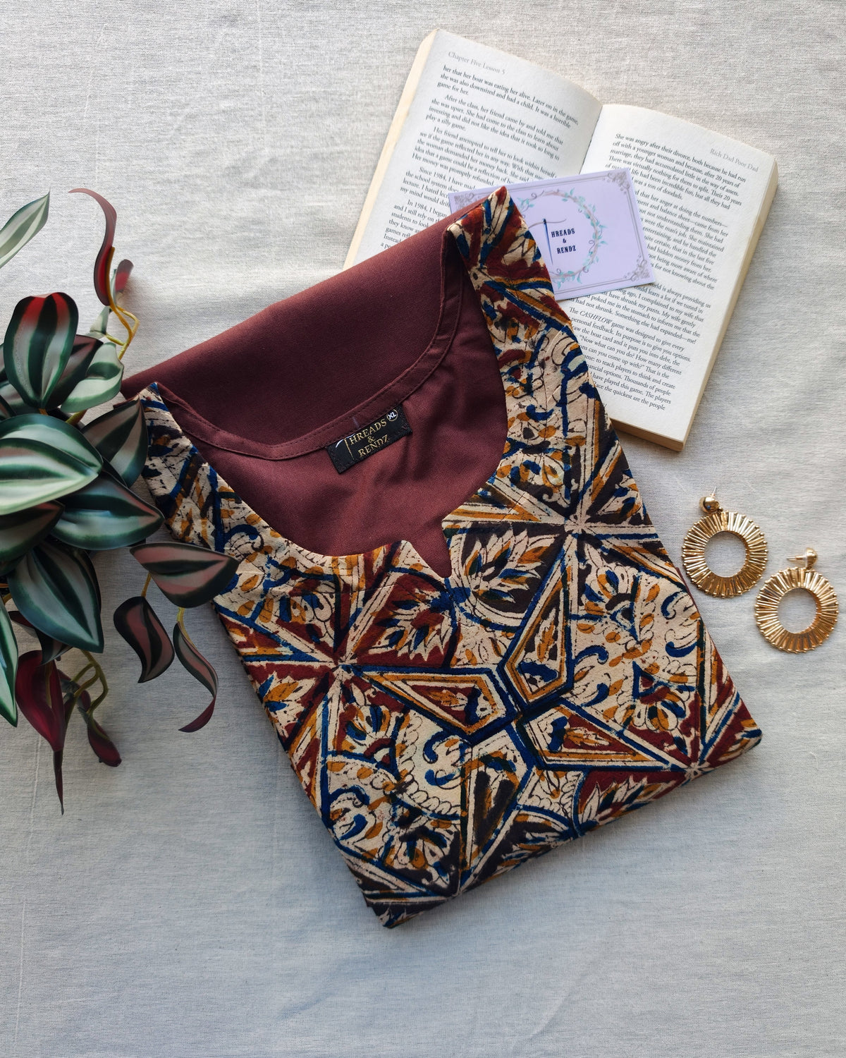 Brown With Kalamkari Patch And Bell Sleeves