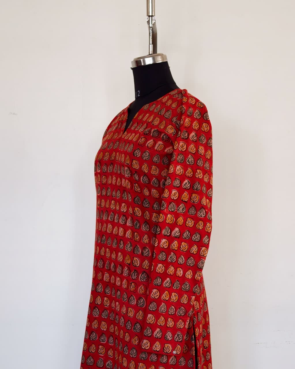280 Red printed A line kurta with chudi sleeves