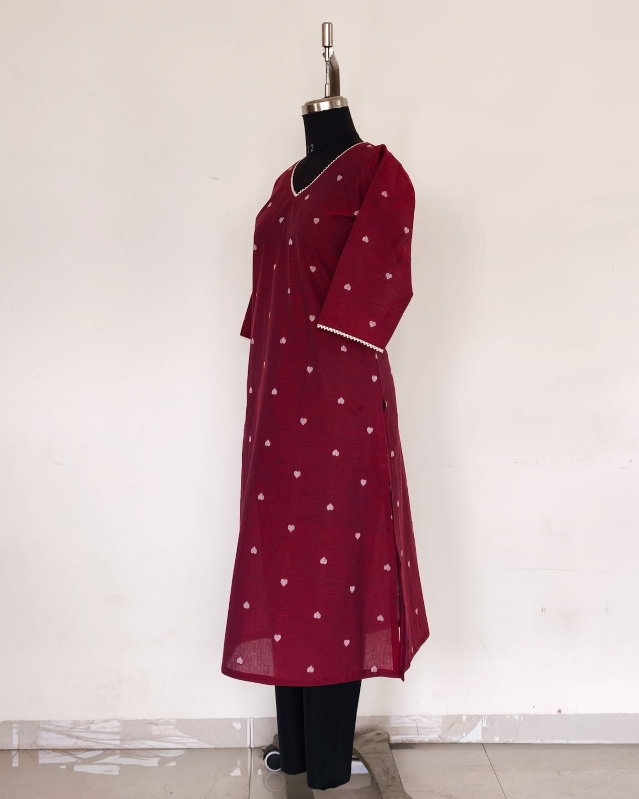 237 Maroon kurta with hearts and lace detailing