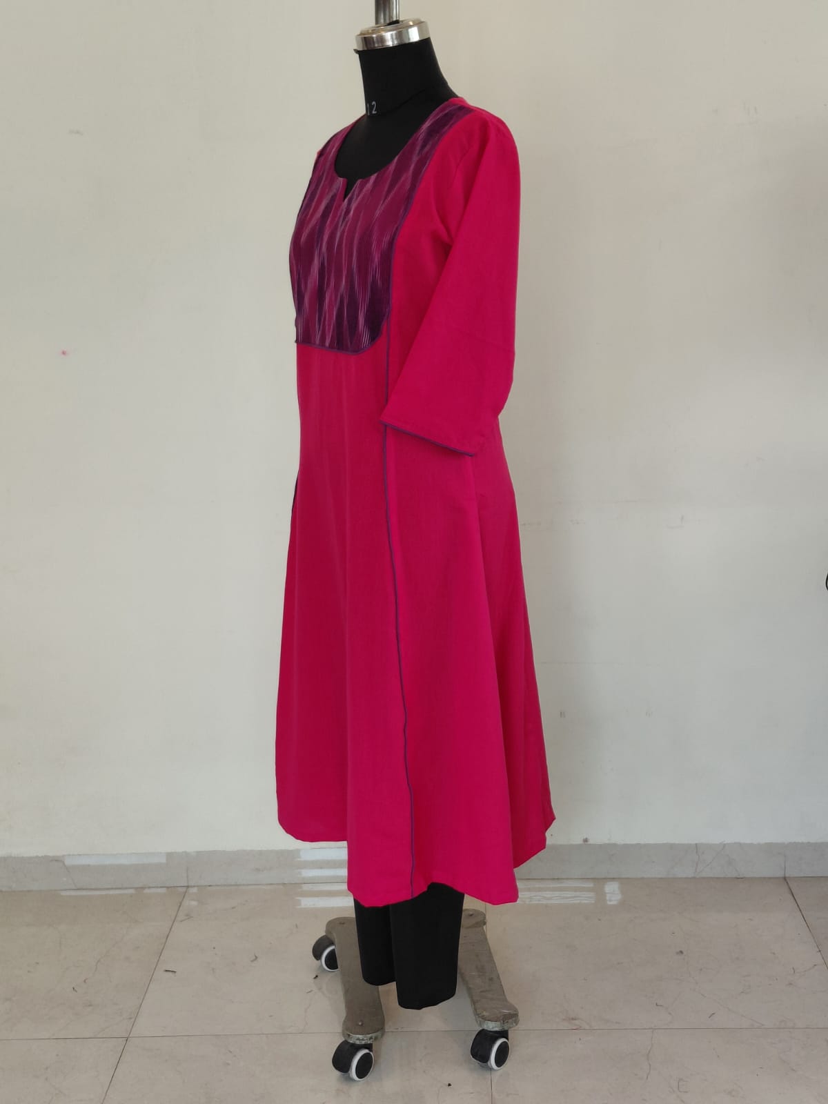 295 Pink with purple kalamkari yoke patch
