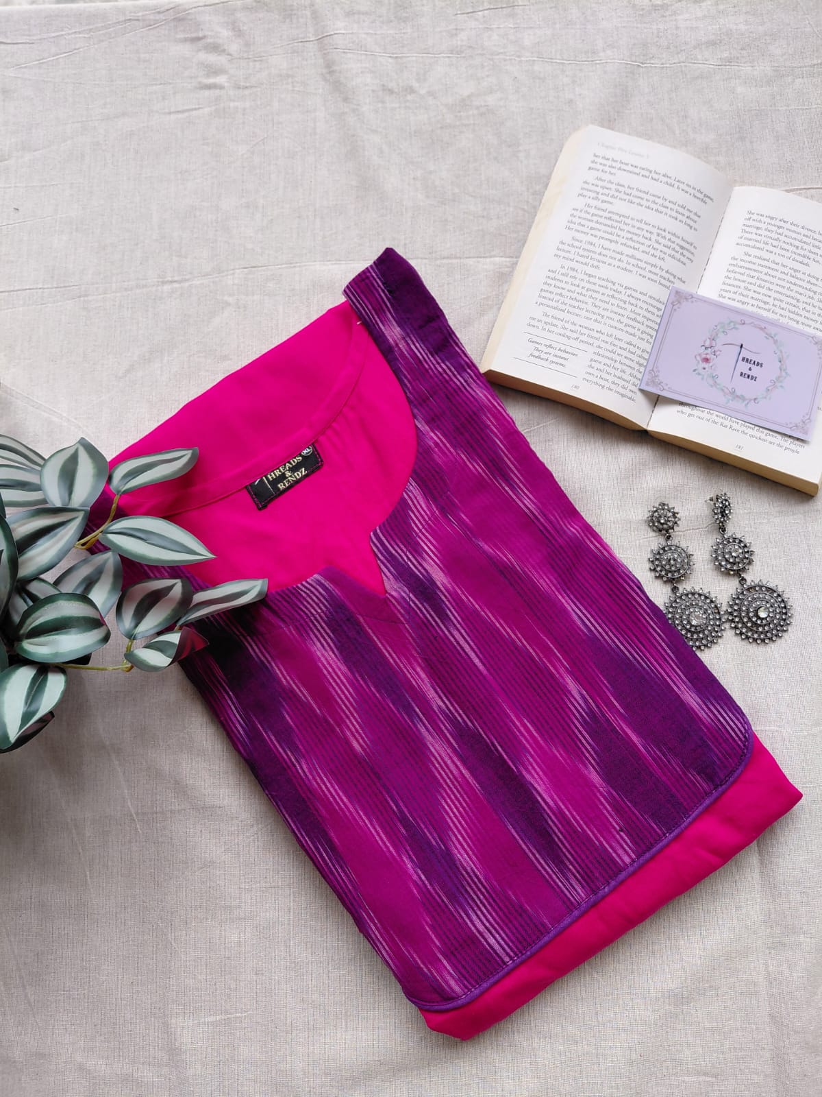 295 Pink with purple kalamkari yoke patch