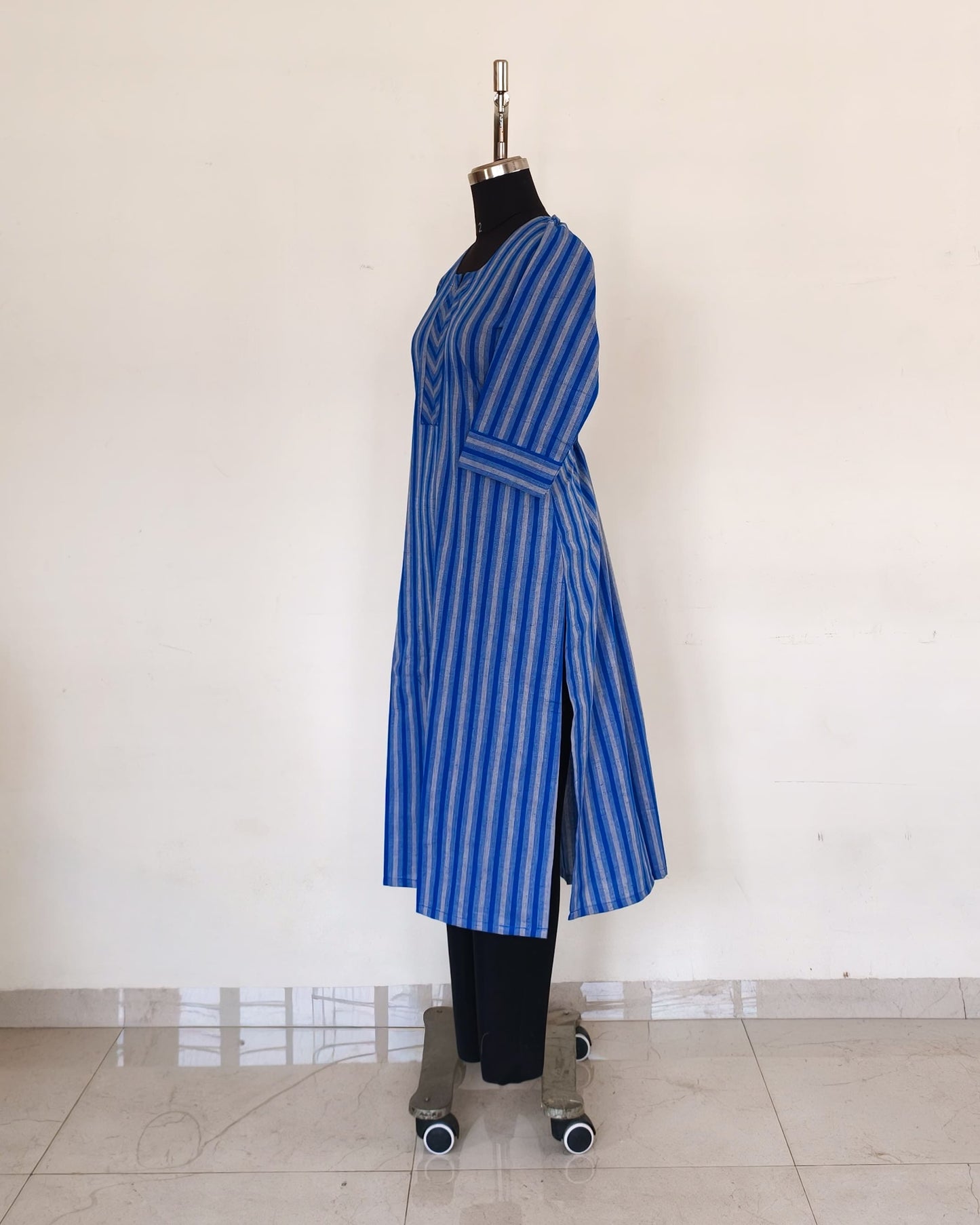 262 Blue Stripes Handloom Cotton Kurta