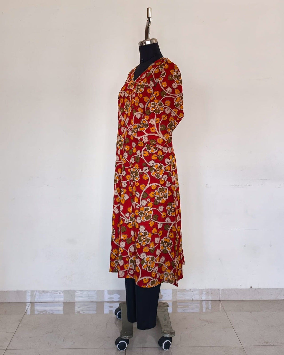 Red And Yellow Kalamkari Print Kurta