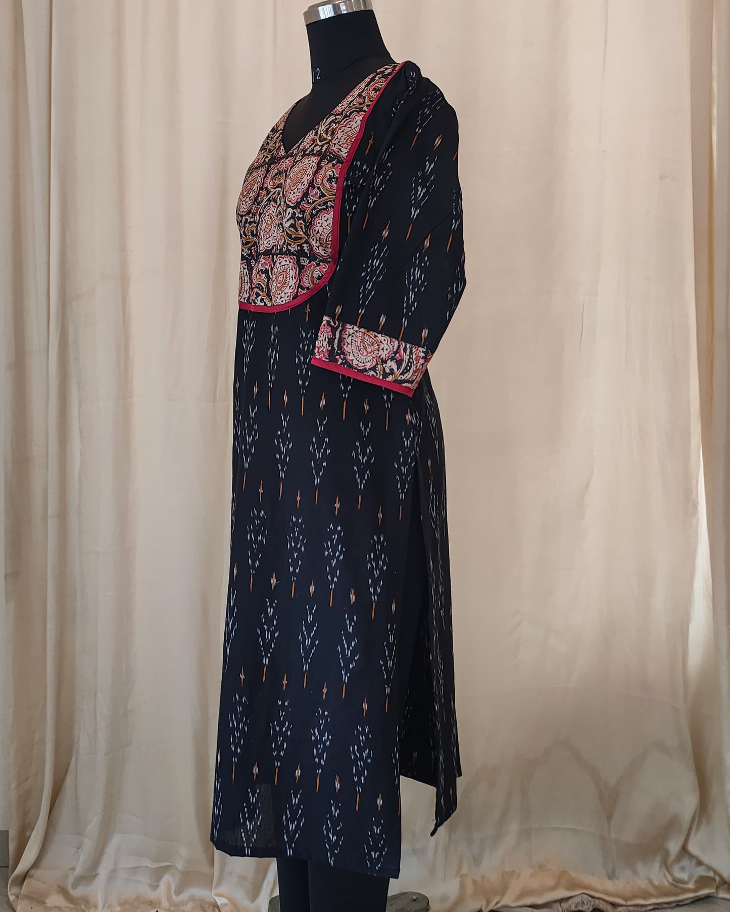 284 Black ikkat with kalamkari patch