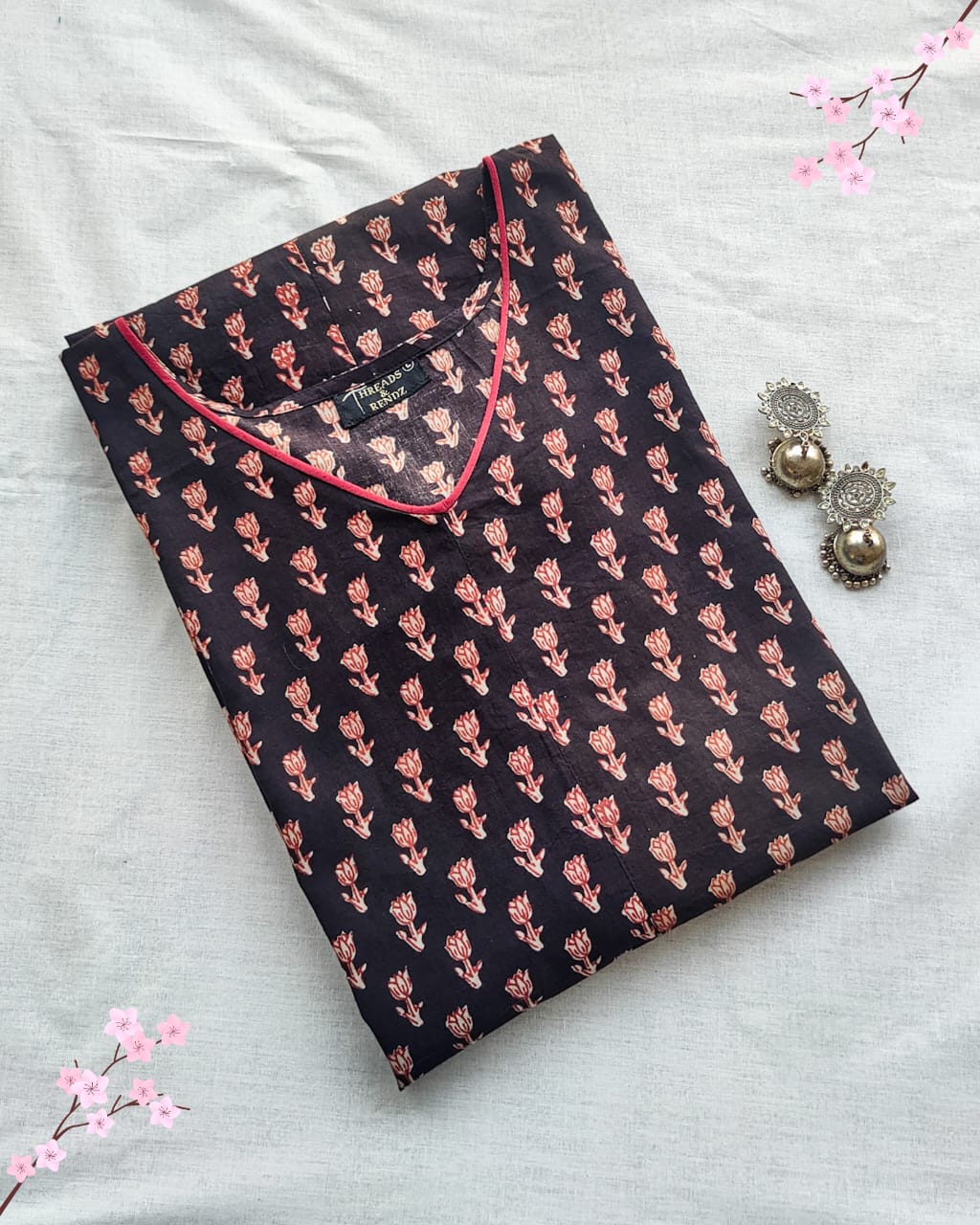 105 Black Printed A-Line Kurta