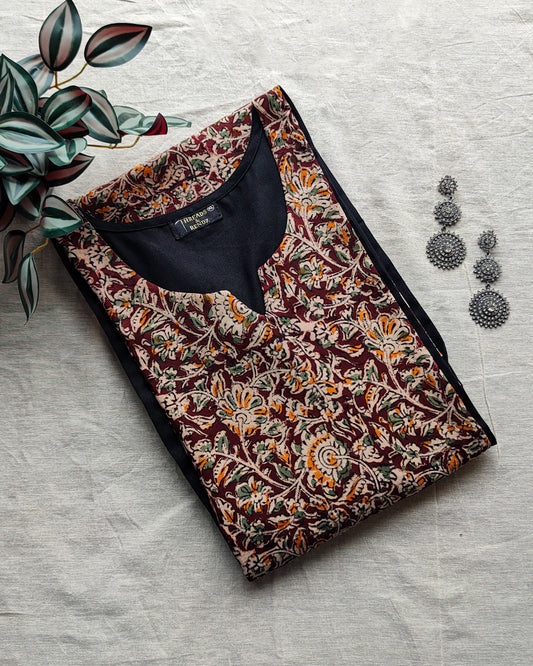 173 Black with maroon kalamkari panel pattern