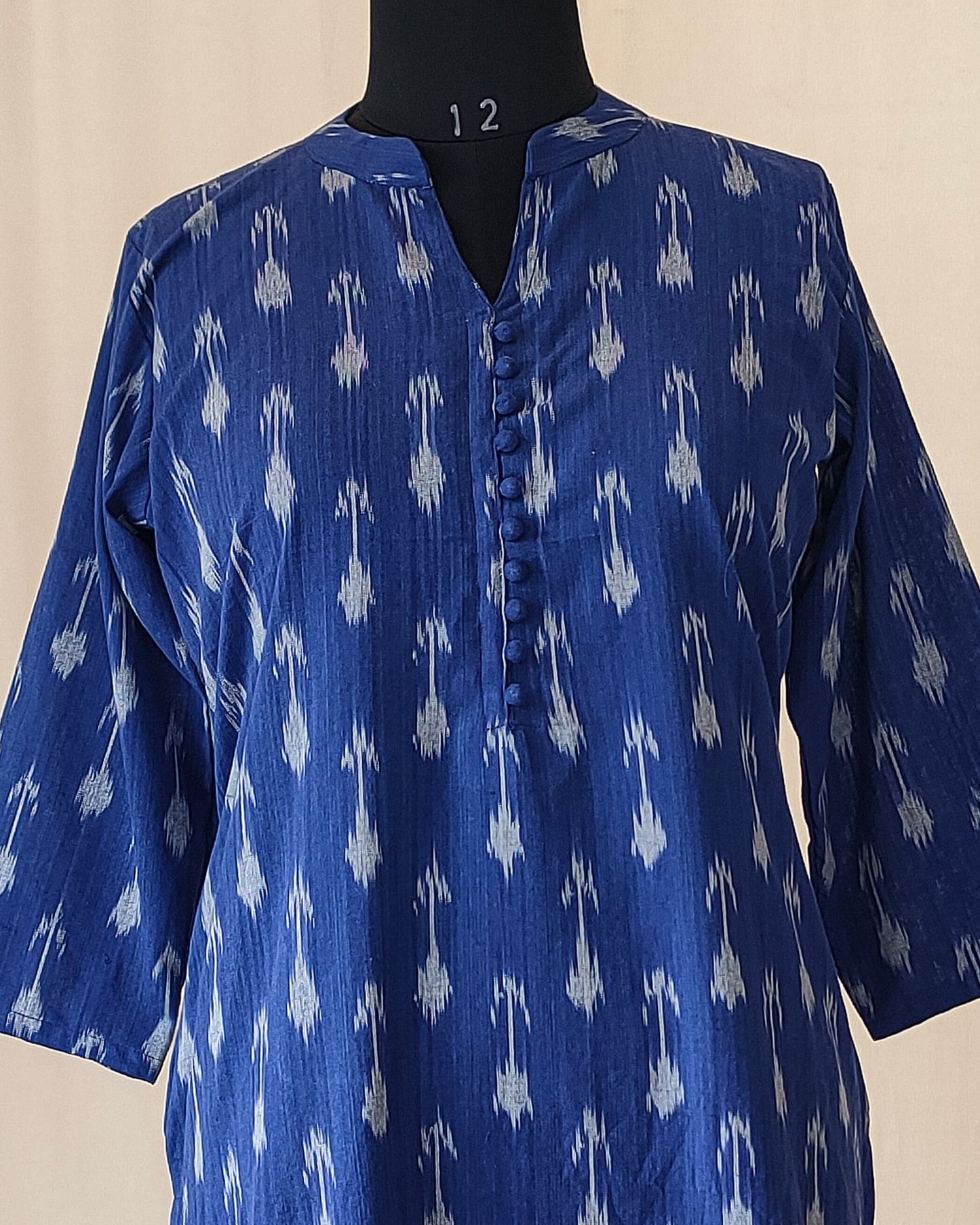 153 Blue ikkat cotton kurta with collar