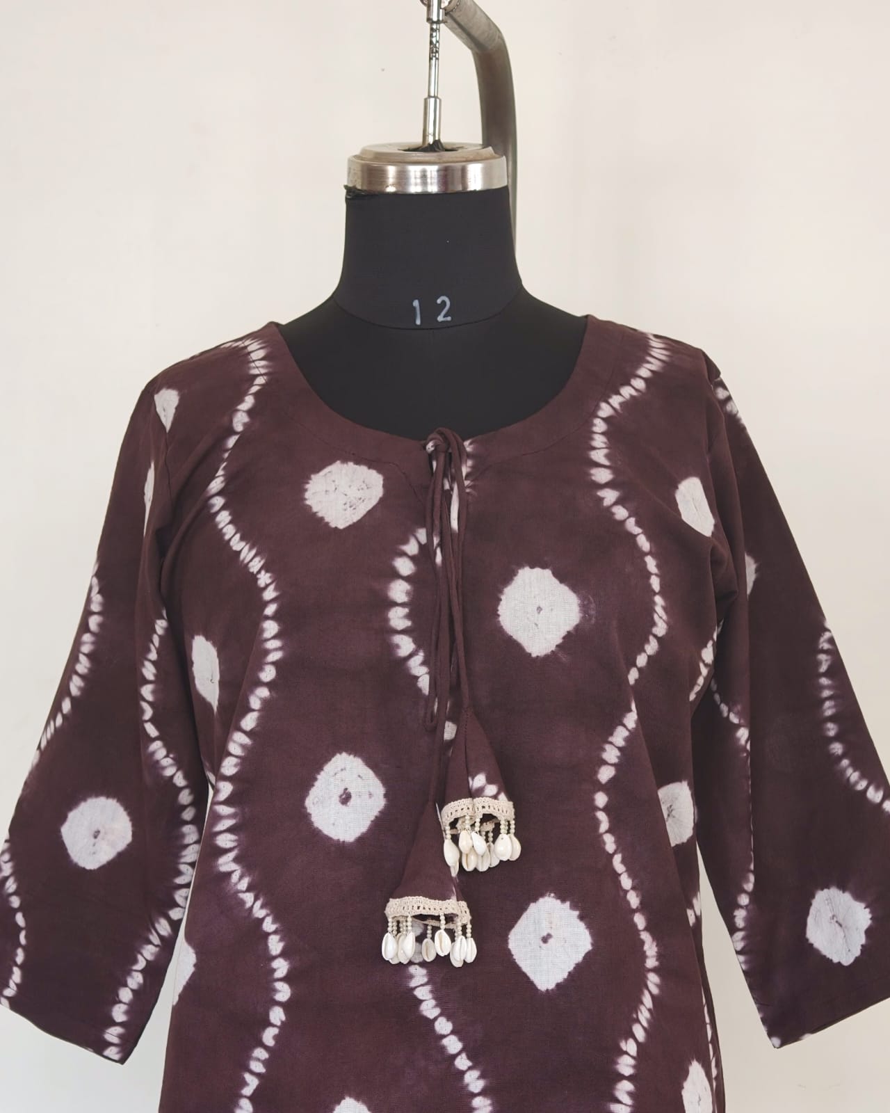 251 Brown Tie n Dye kurta with shells tassel