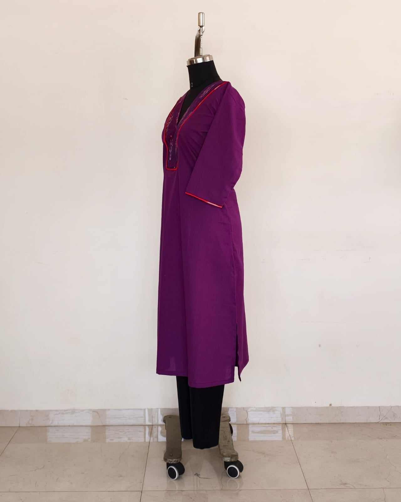 291 Purple with ikkat patch and red piping