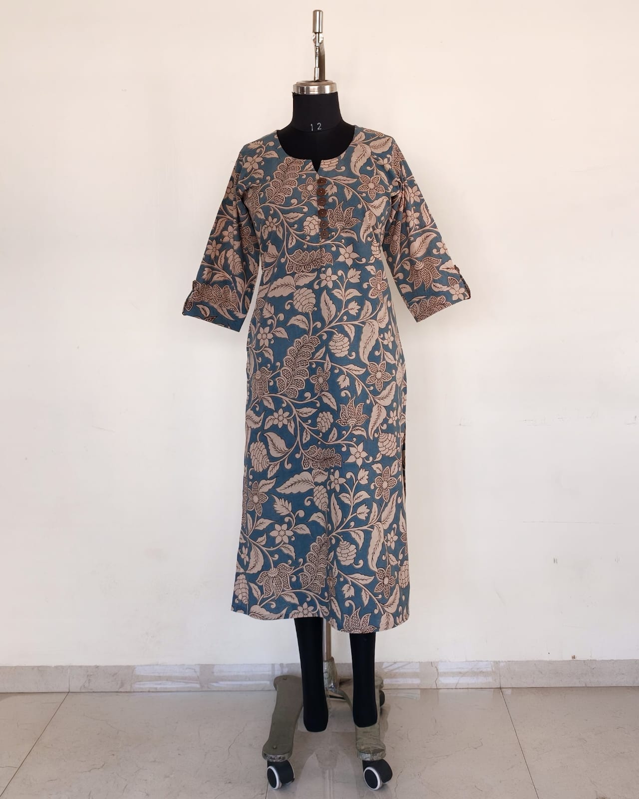 233 Pastel Blue kalamkari kurta with buttons