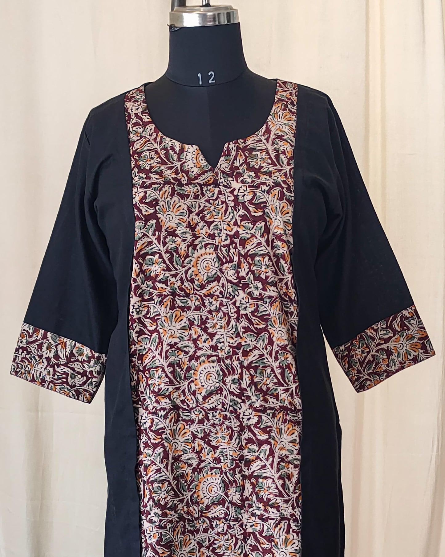173 Black with maroon kalamkari panel pattern