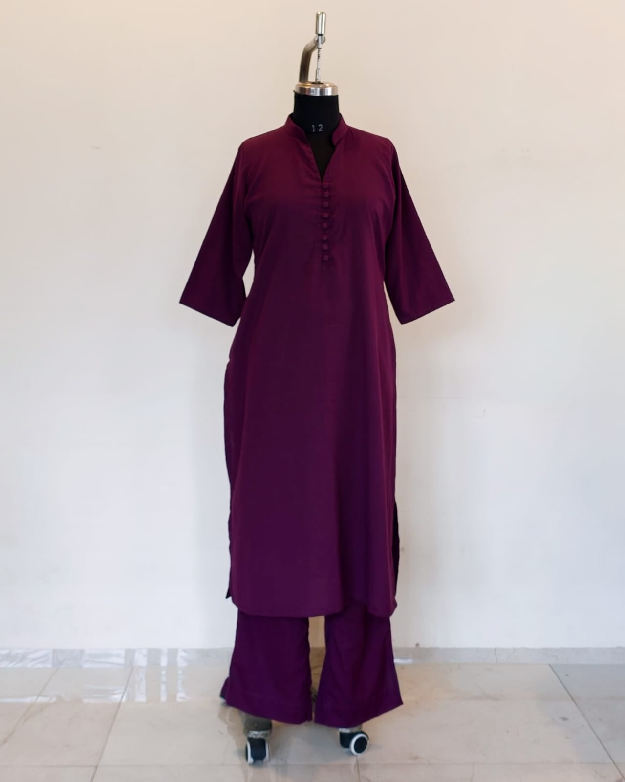 286 Plain purple coord set with button and collar