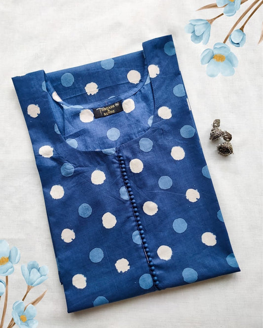 35 Navy Blue Polka Dots Kurti