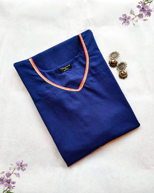 27 Plain Blue Kurti With A Pink Border