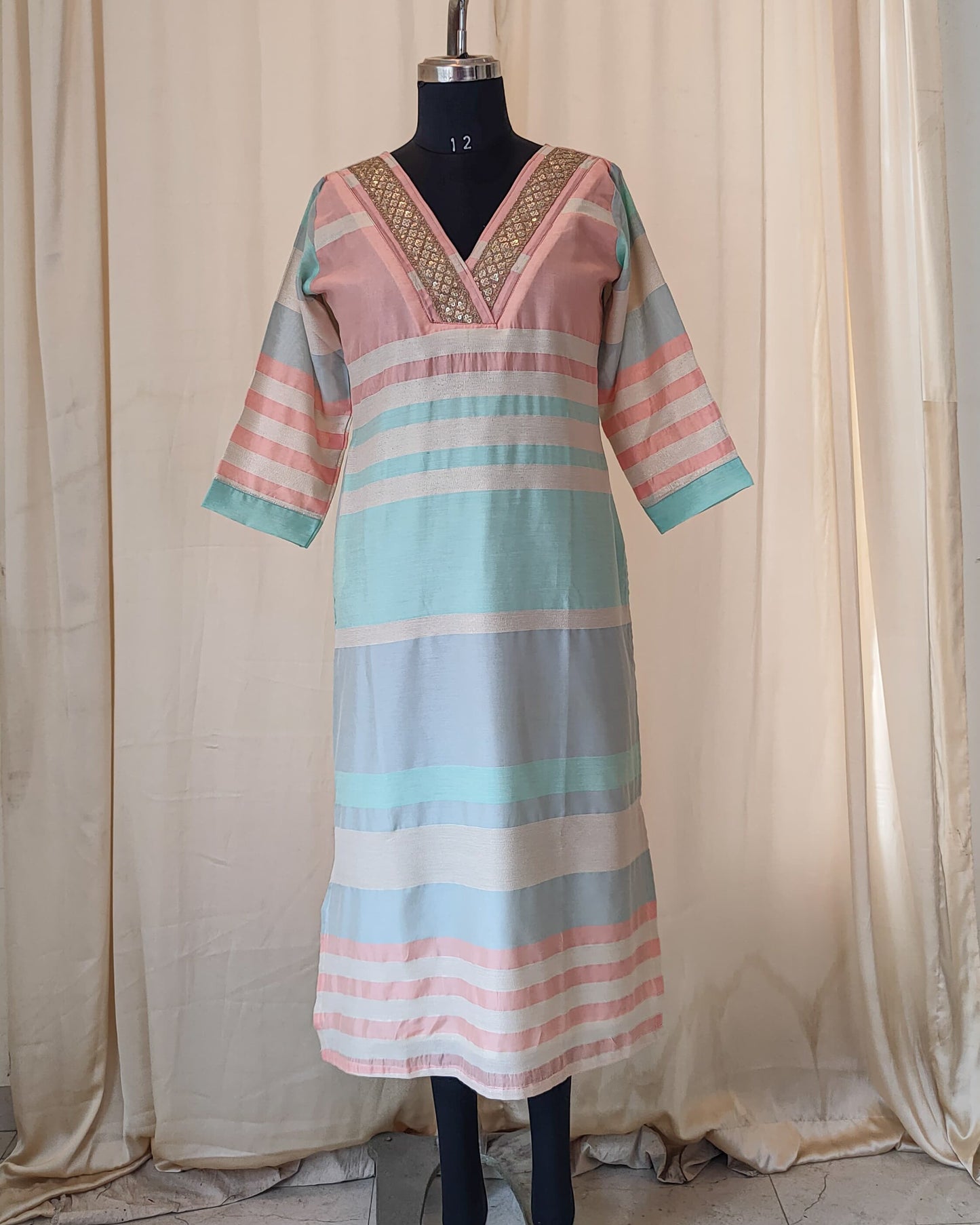 166 Pastel Coloured Chanderi Kurta With Lace Detailing