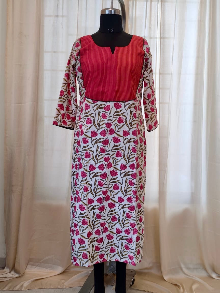 67 Pink and White Printed Kurta