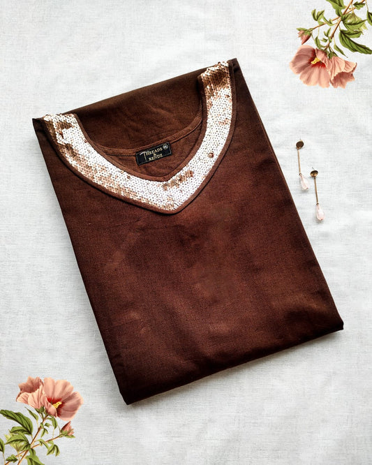81 Brown Kurta with Sequin Lace
