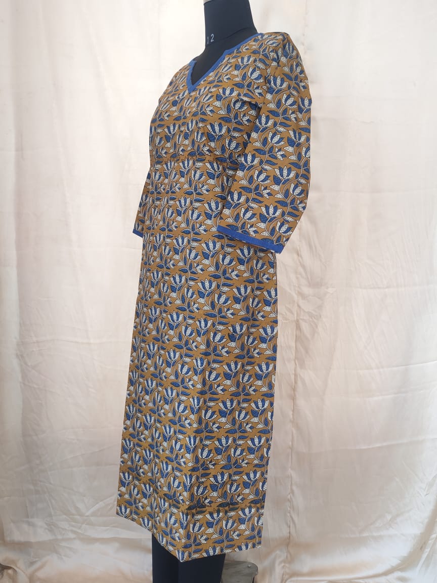 47 Mustard And Blue Printed Kurti