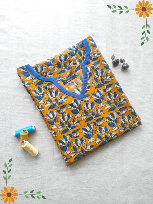47 Mustard And Blue Printed Kurti