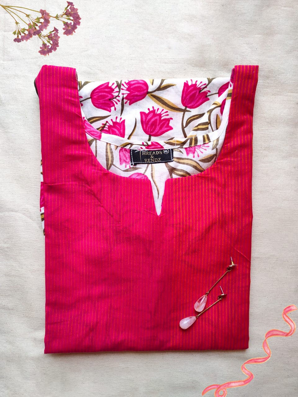 67 Pink and White Printed Kurta