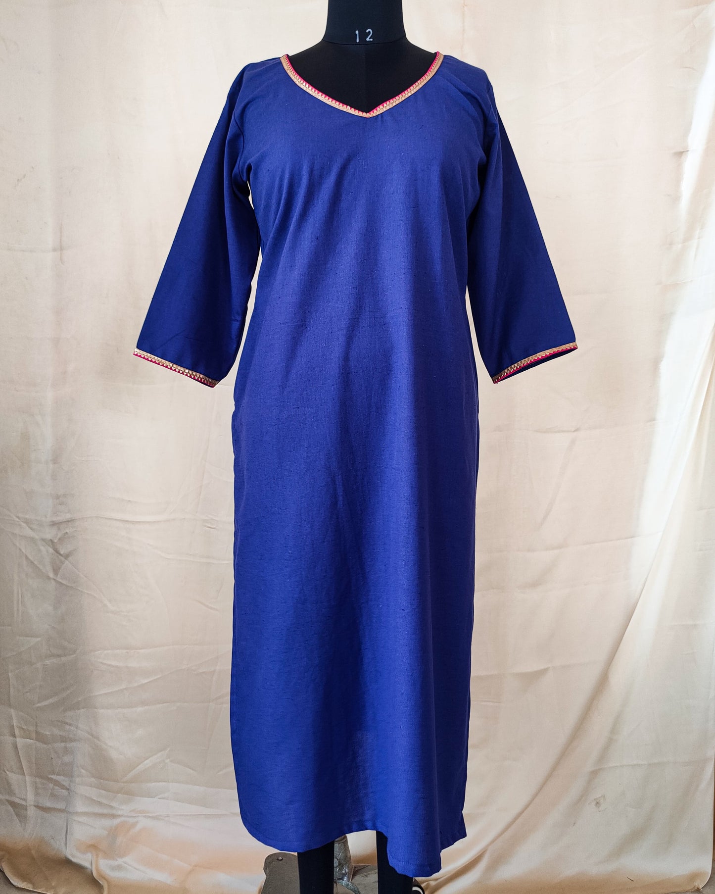 27 Plain Blue Kurti With A Pink Border