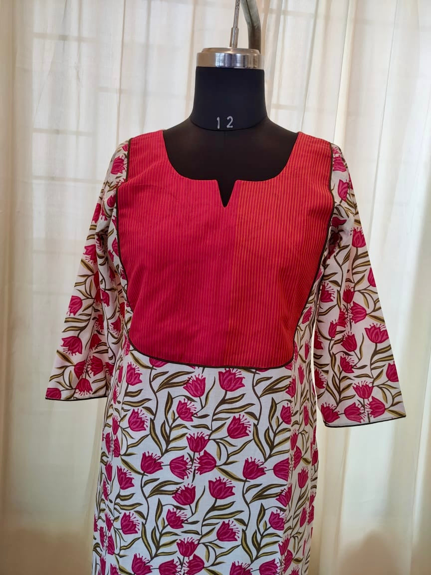 67 Pink and White Printed Kurta
