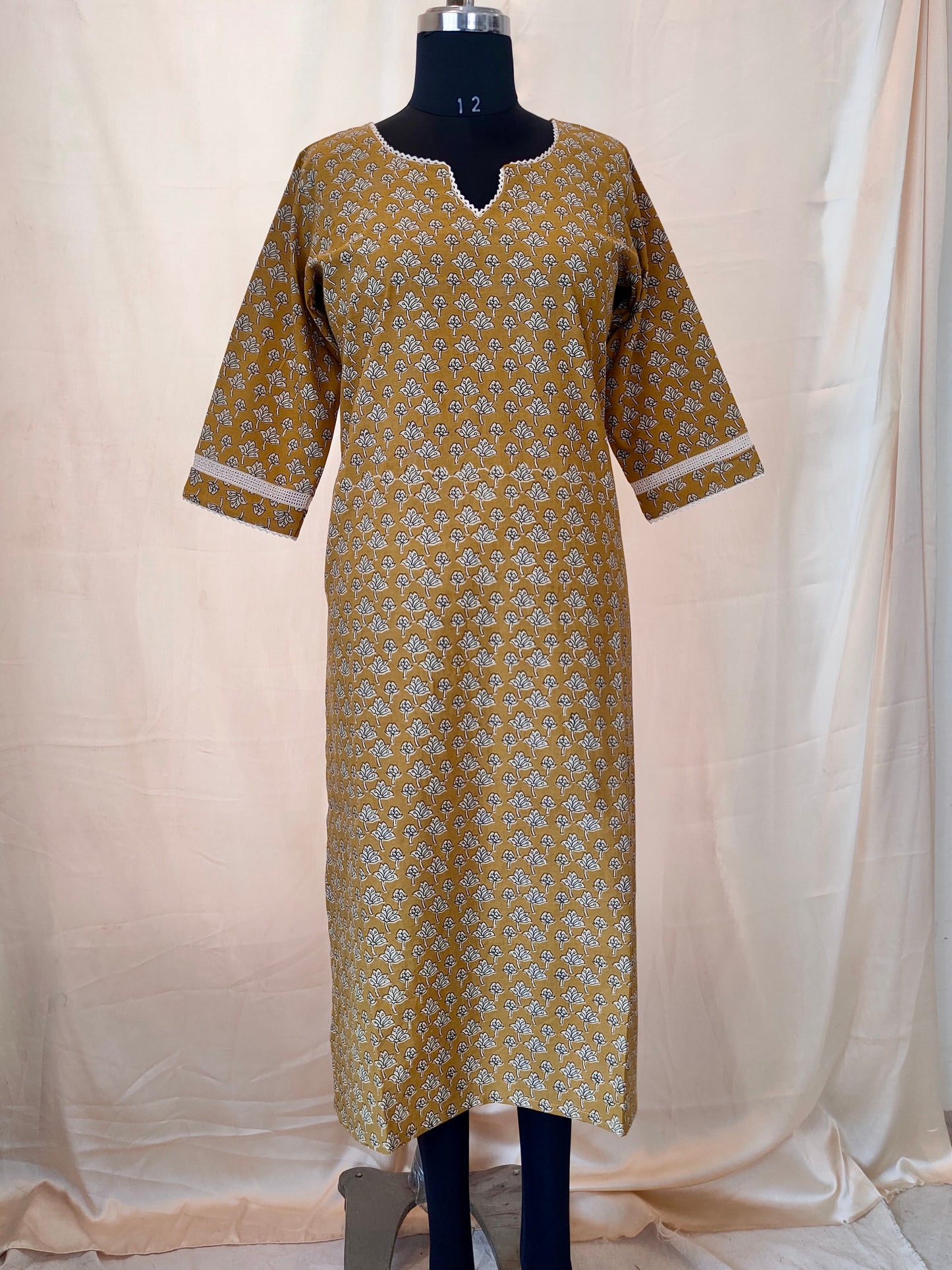 30 Mustard Ajrakh Kurta With Lace Detailing