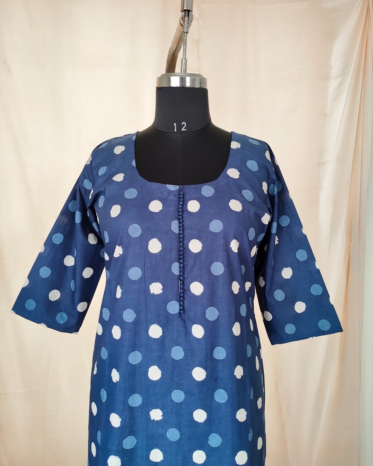 35 Navy Blue Polka Dots Kurti