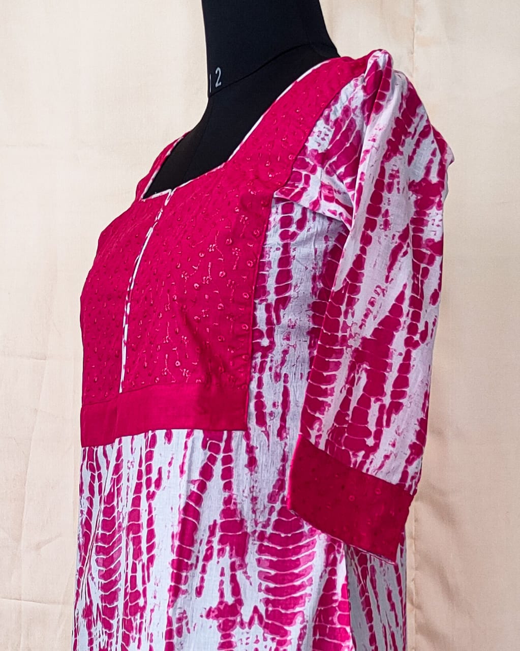 74 Pink Tie and Dye Kurta with Pink Yoke Patch