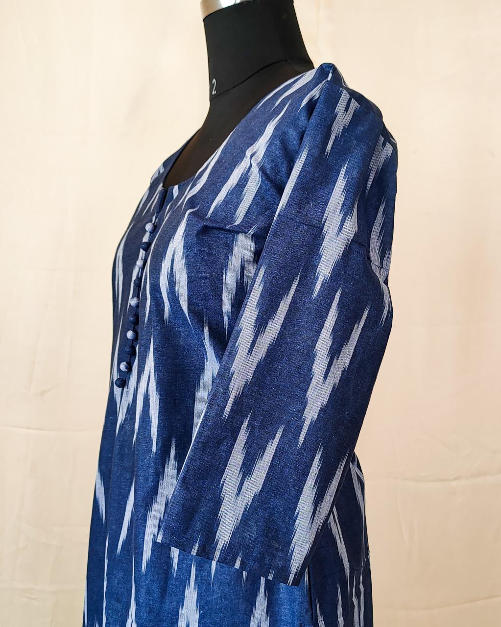 88 Blue Ikkat co-ord set with potlis.