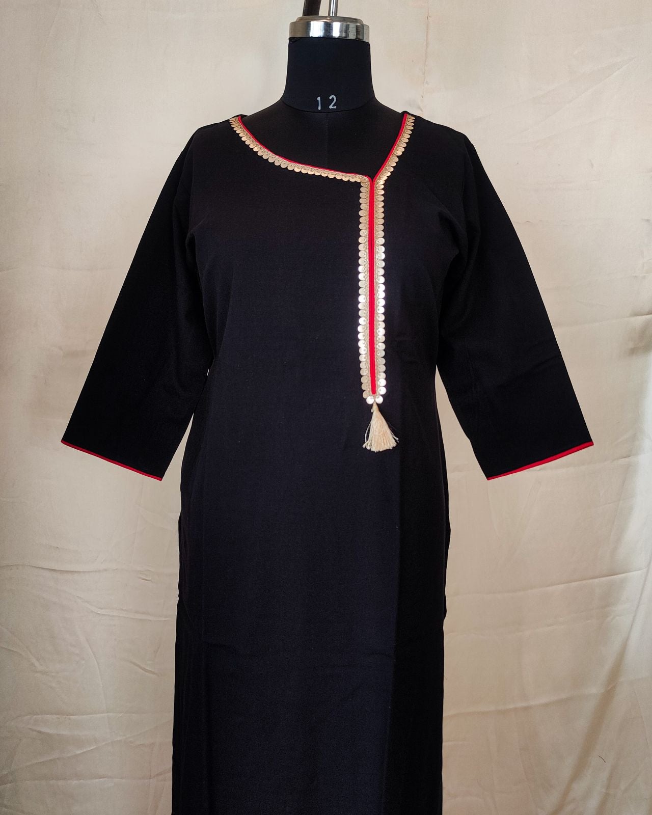 5 Black Kurta With Golden Lace And Tassels