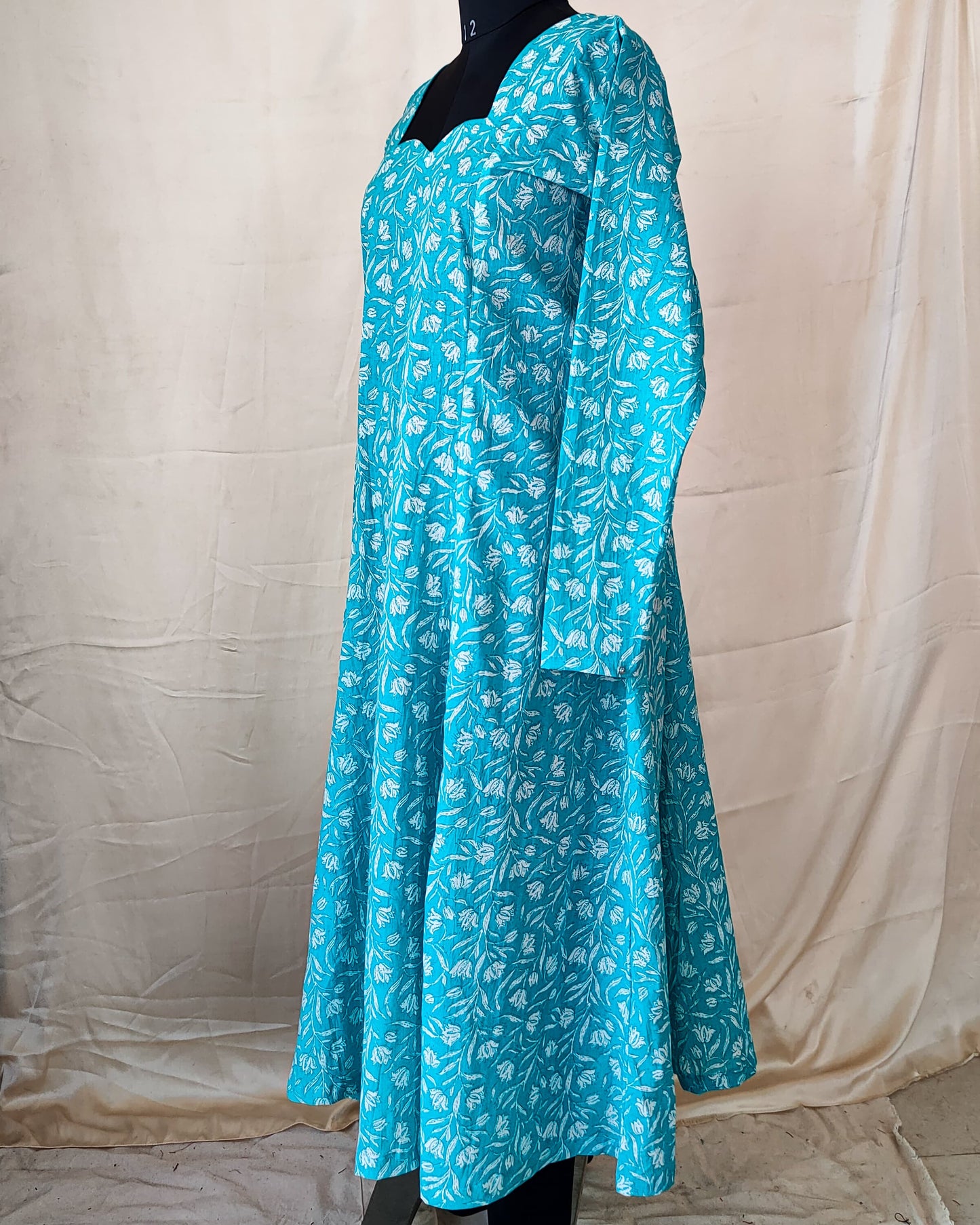 17 Light Blue Printed Anarkali Kurta With Chudi Sleeves
