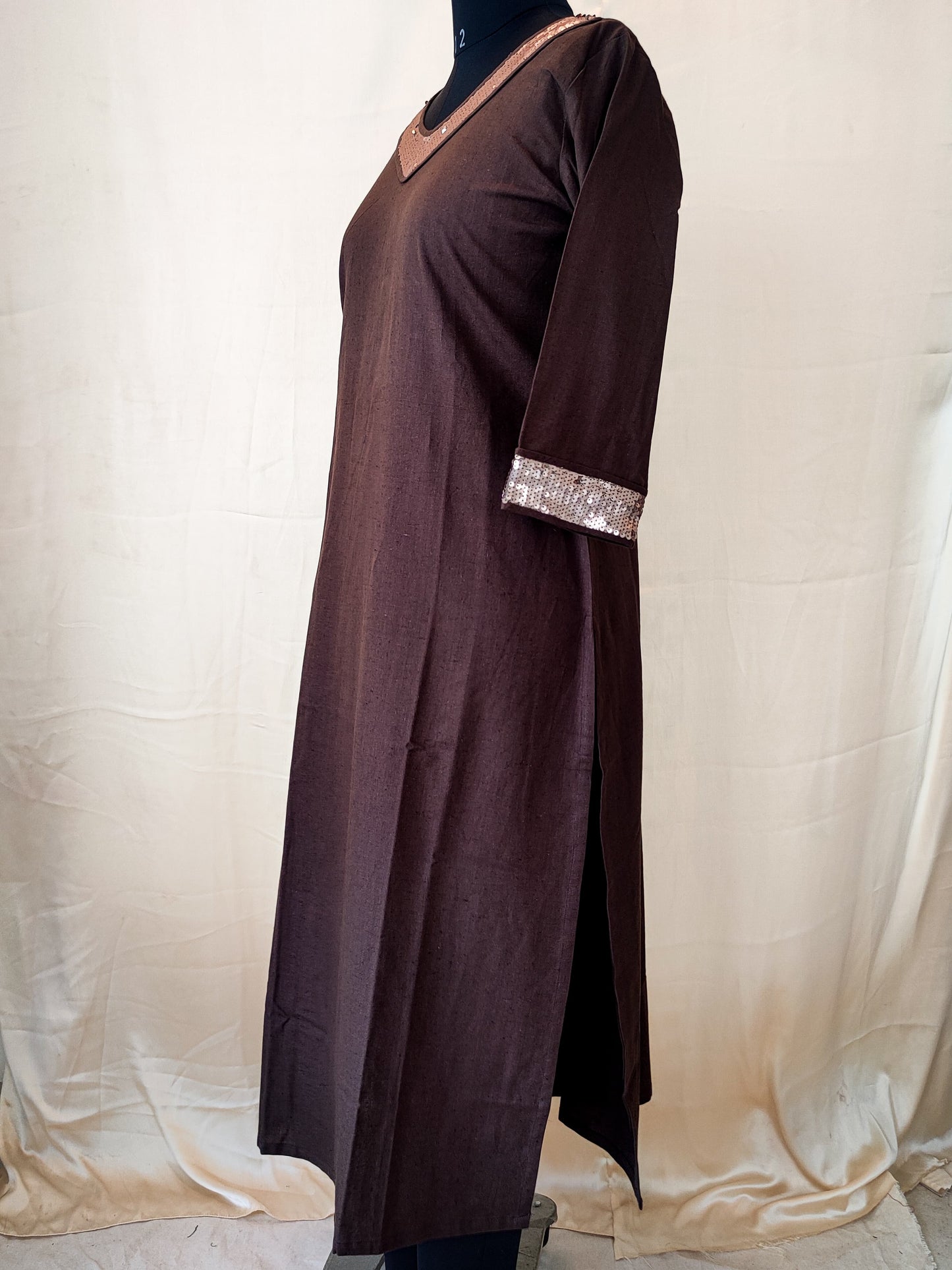 81 Brown Kurta with Sequin Lace