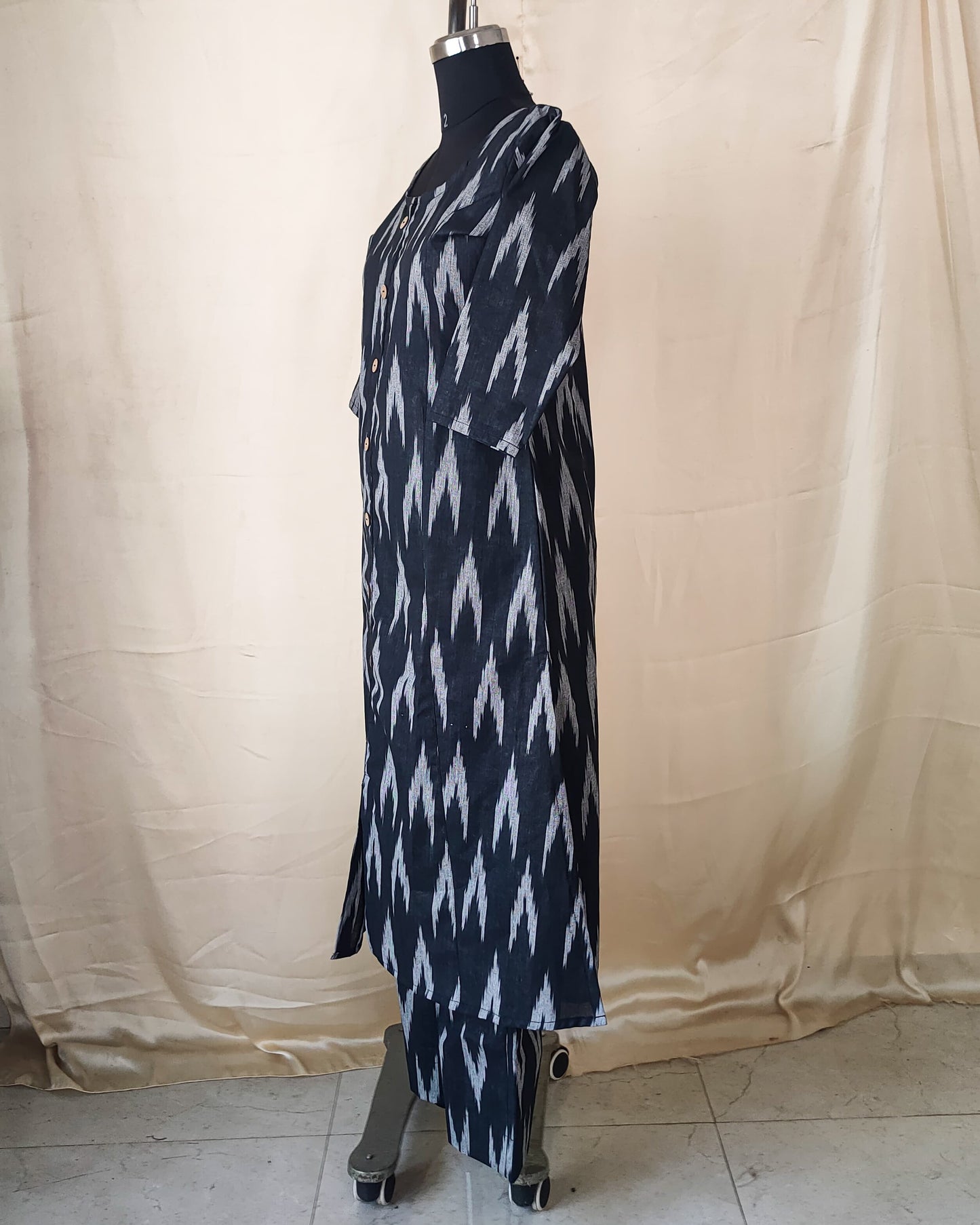 97 Black ikkat A-line co-ord set with buttons