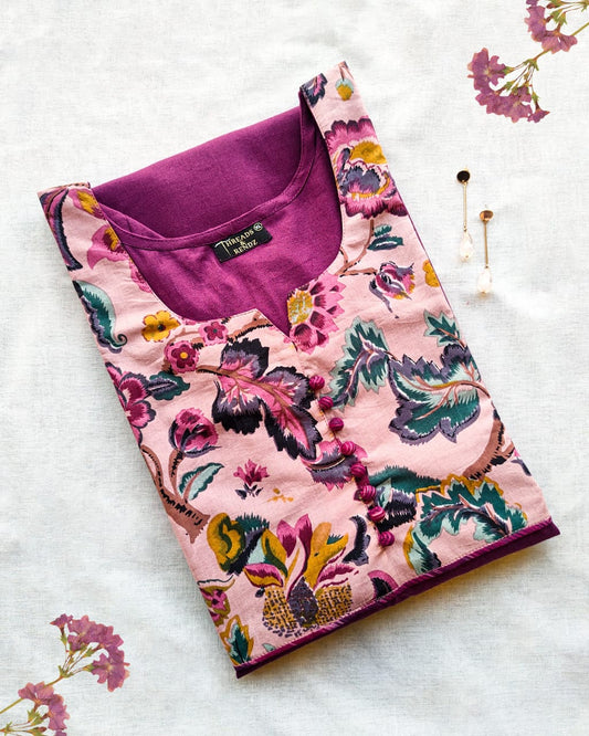 29 Purple Kurta With Printed Yoke Design