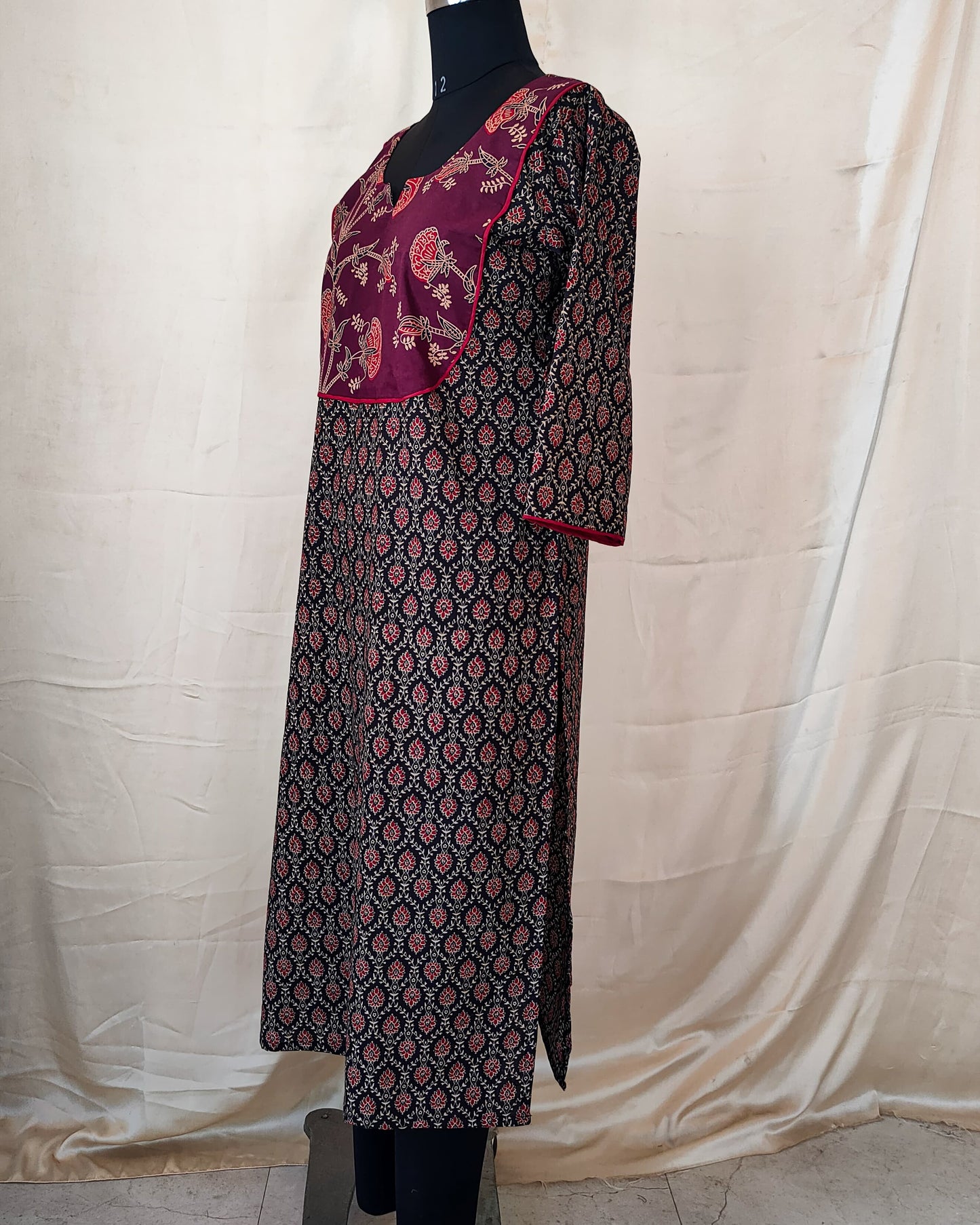 19 Black And Red Kurta With Maroon Yoke Design
