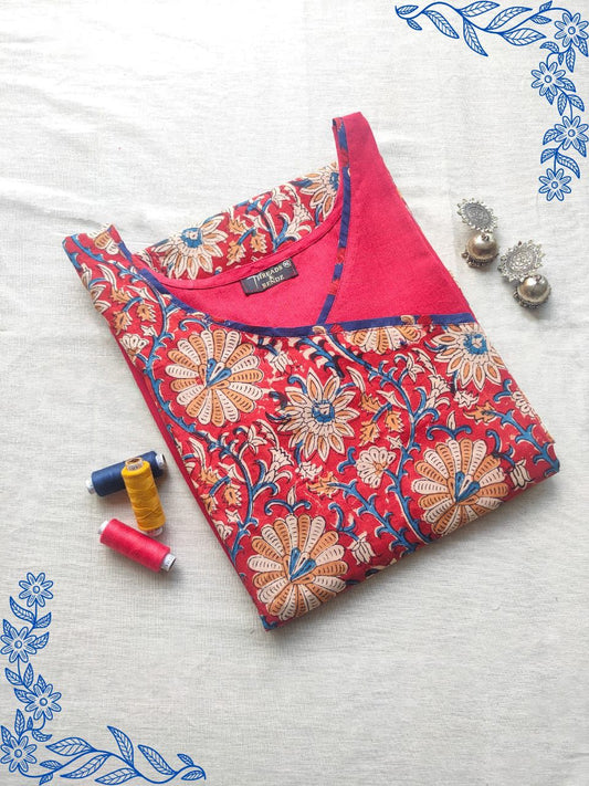 46 Marron Kurti With Kalamkari Overlap Pattern With Tassels