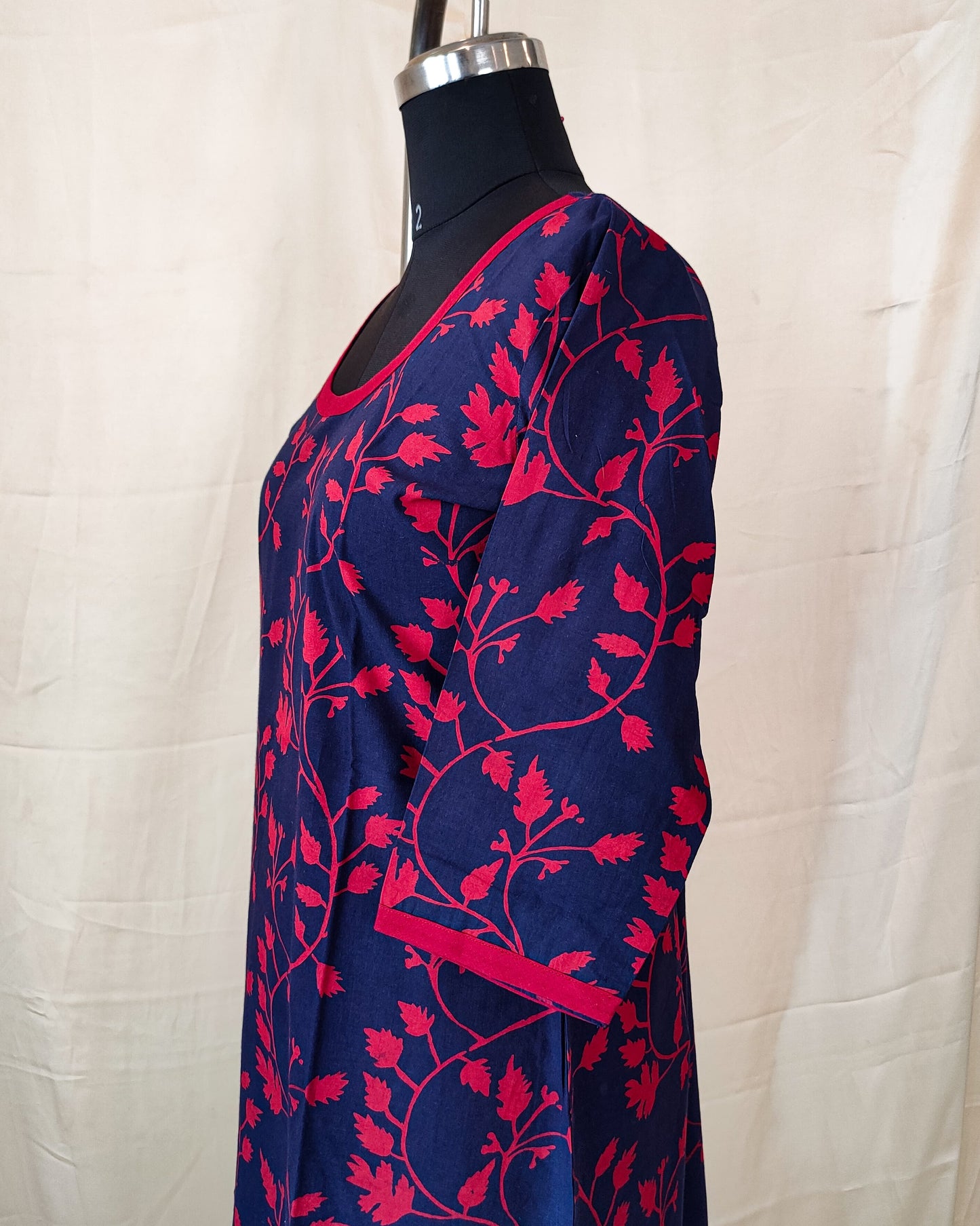 56 Navy Blue And Red Printed Kurti