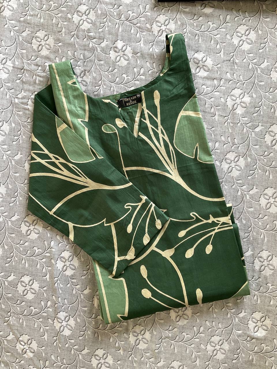 58 Bottle Green Printed Kurti