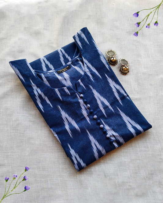 90 A Blue ikkat kurta with potlis