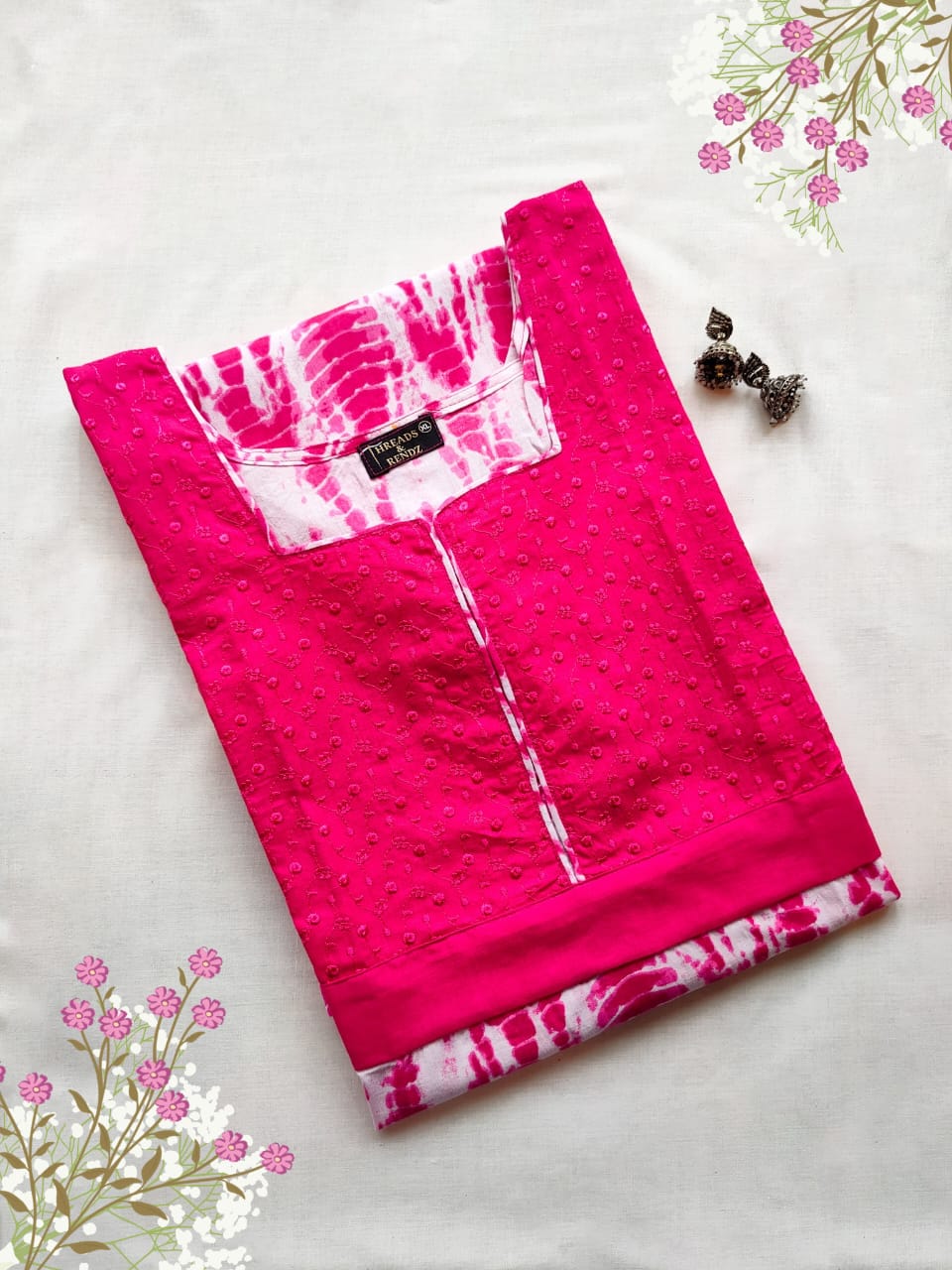 74 Pink Tie and Dye Kurta with Pink Yoke Patch