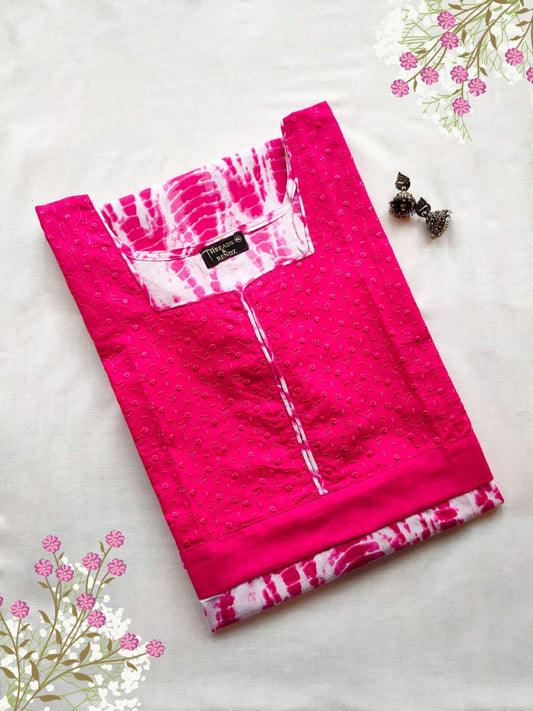 74 Pink Tie and Dye Kurta with Pink Yoke Patch
