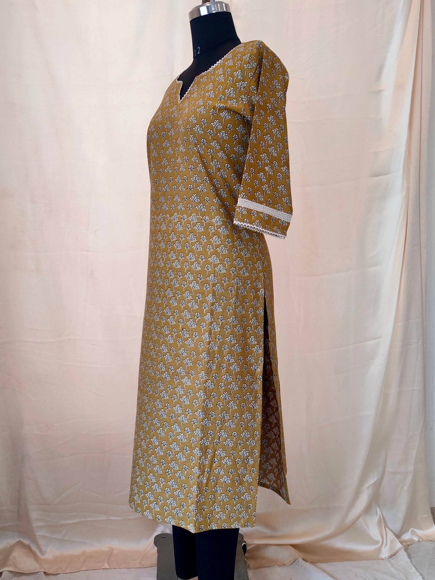 30 Mustard Ajrakh Kurta With Lace Detailing