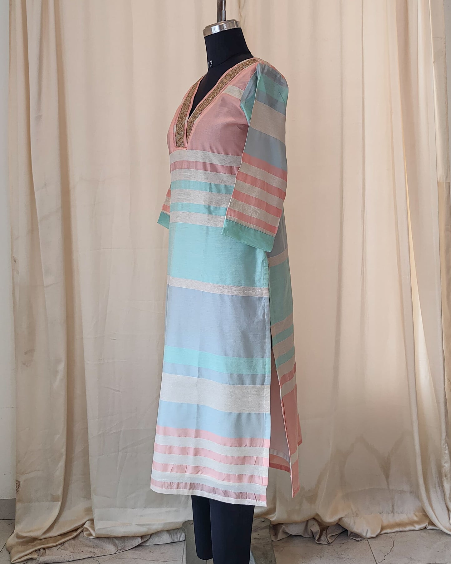 166 Pastel Coloured Chanderi Kurta With Lace Detailing