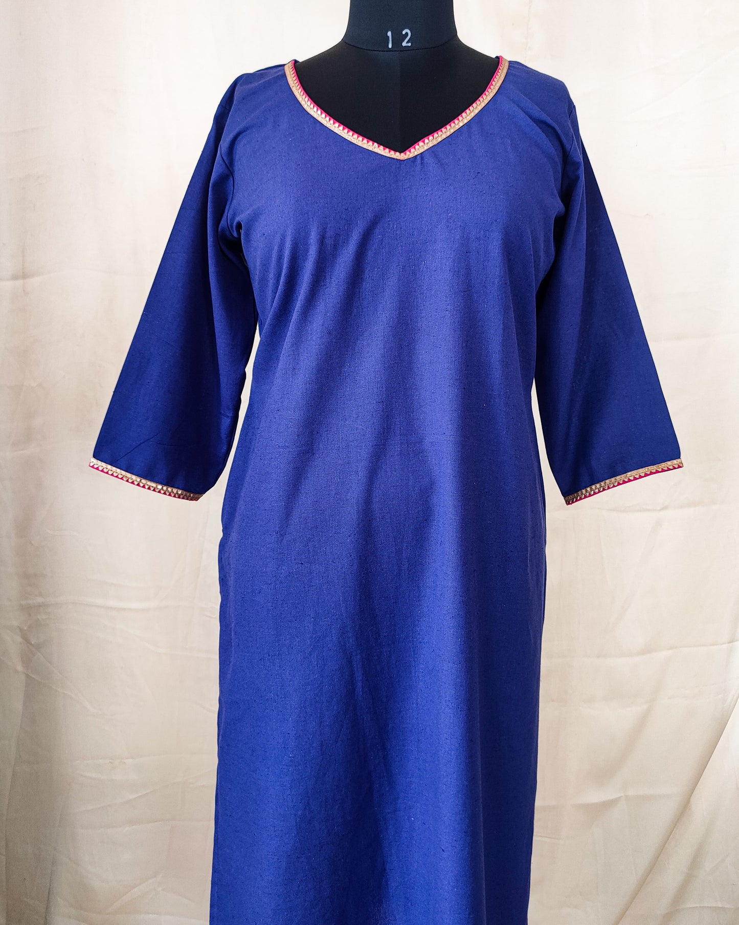 27 Plain Blue Kurti With A Pink Border