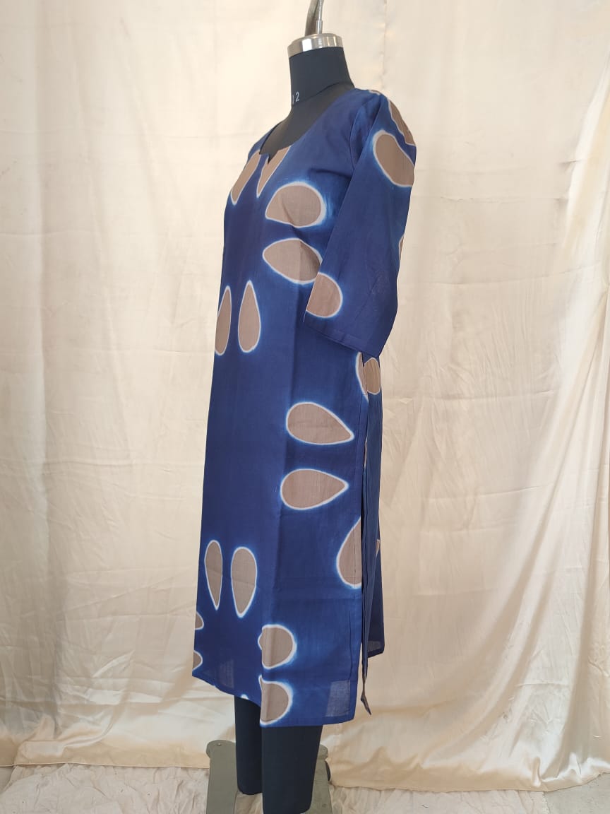 66 Navy Blue and Beige Mul Cotton Kurta