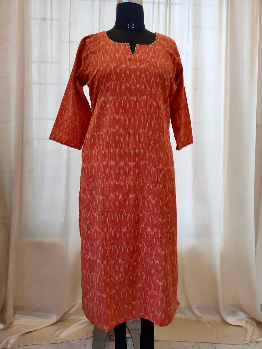 53 Orange Ikkat Kuri With Lace Detailing