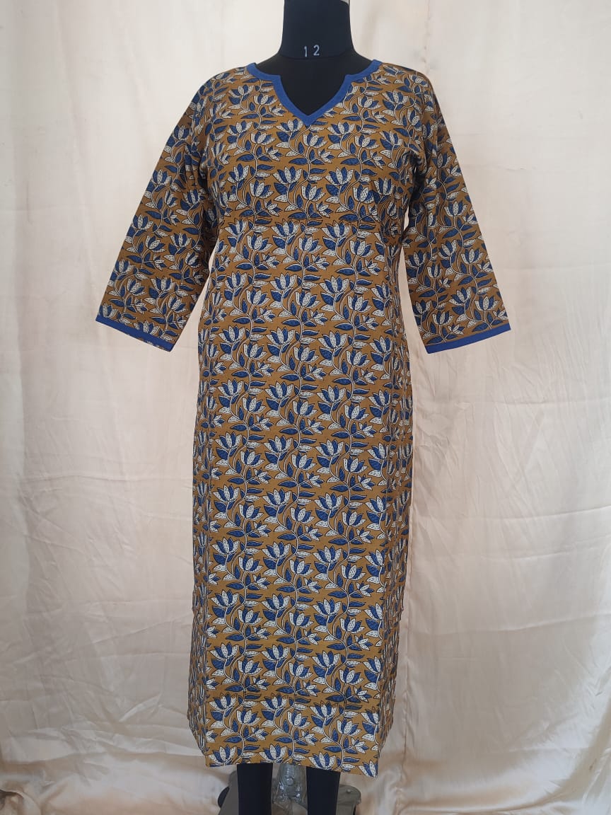47 Mustard And Blue Printed Kurti