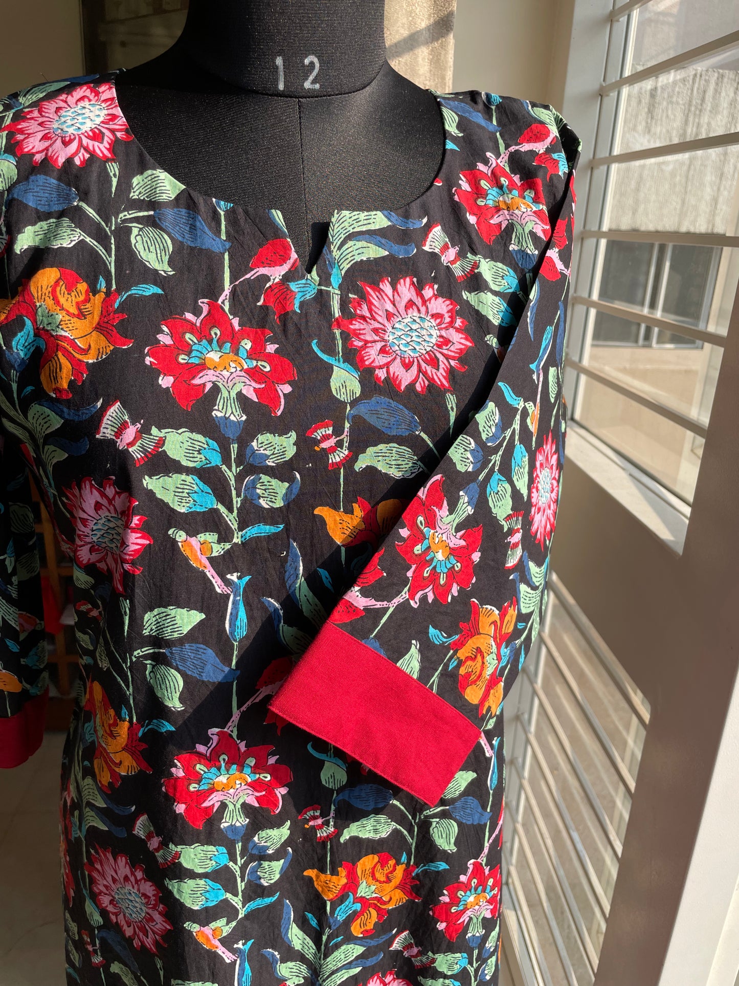 38 Black Floral Print Kurti